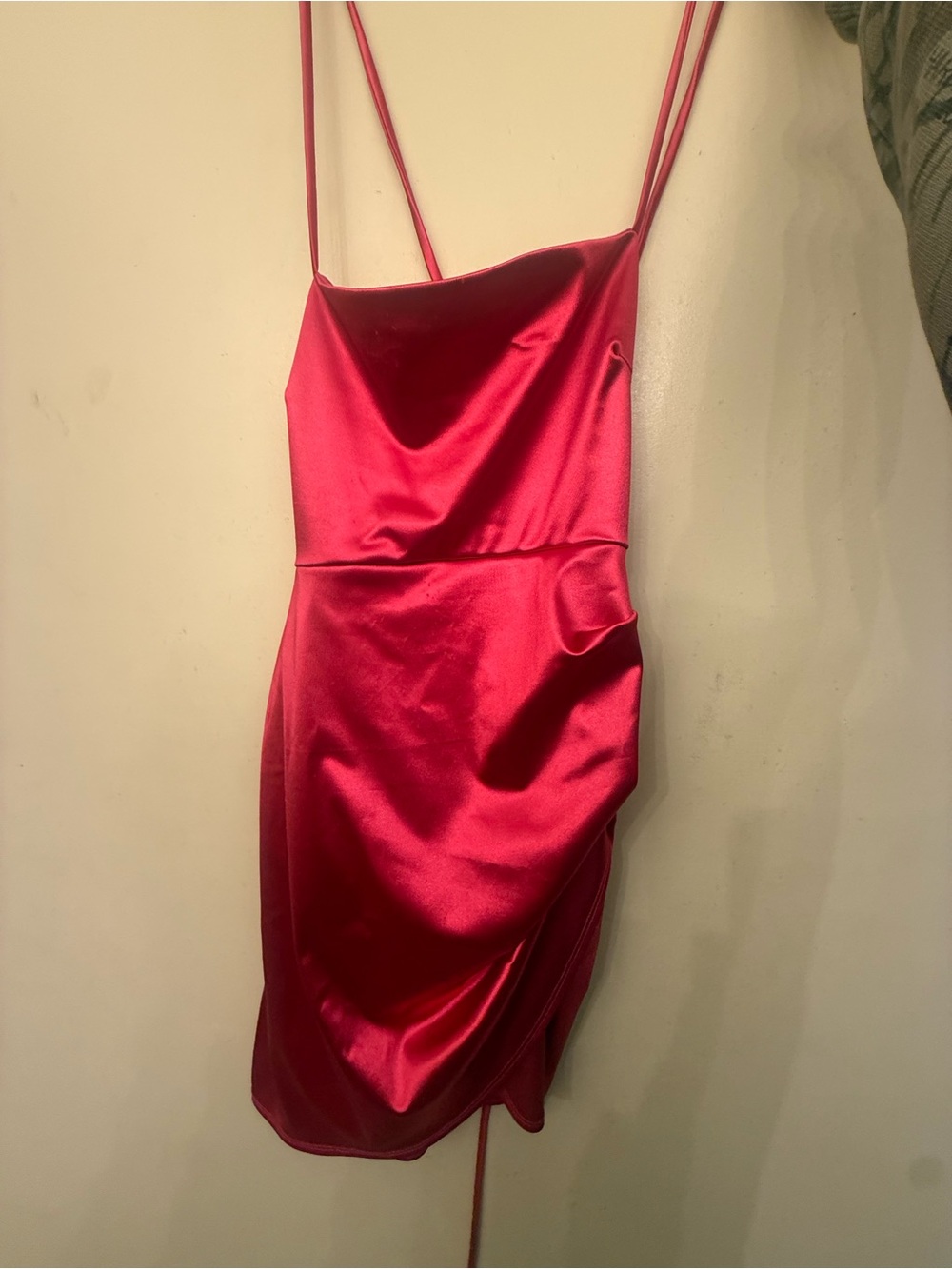 Red Satin Slip Dress with Spaghetti Straps